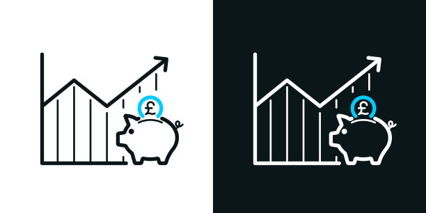 增加的英镑储蓄图表。黑色或白色背景上的双色线条图标-可编辑笔触图片下载
