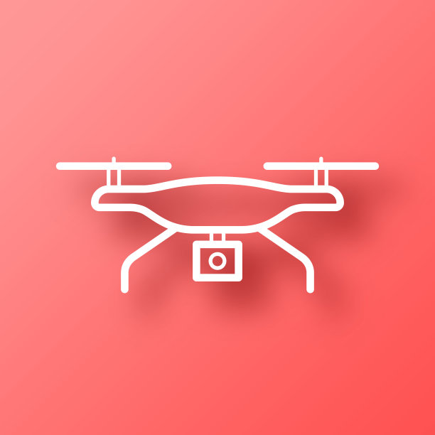 带摄像头的无人机。图标在红色背景与阴影图片下载
