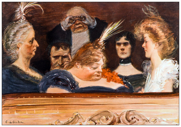 古色古香的形象:剧院包厢里的人图片下载