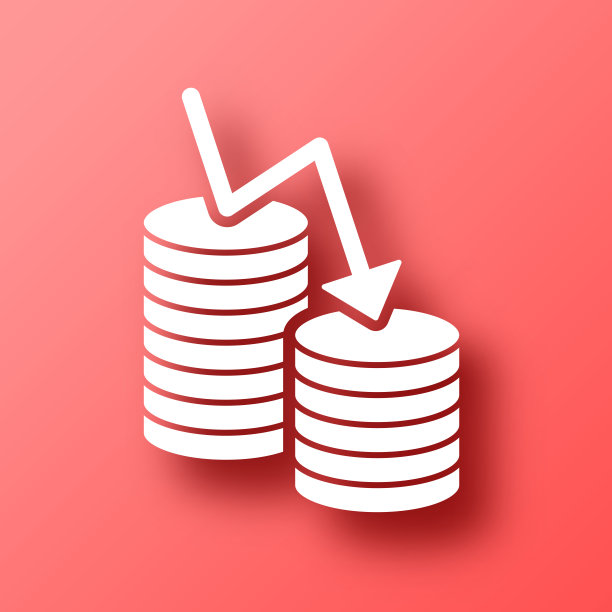 钱减少。图标在红色背景与阴影图片下载
