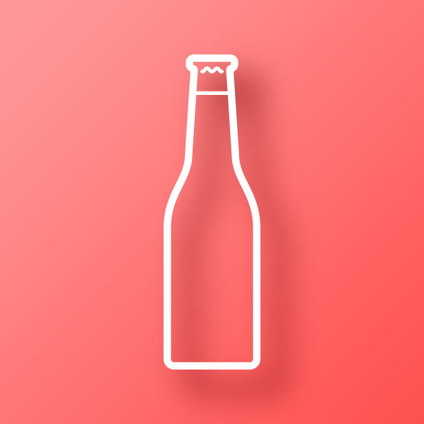 啤酒瓶。图标在红色背景与阴影图片下载