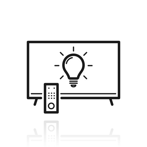 带灯泡的电视。白色背景上反射的图标图片下载