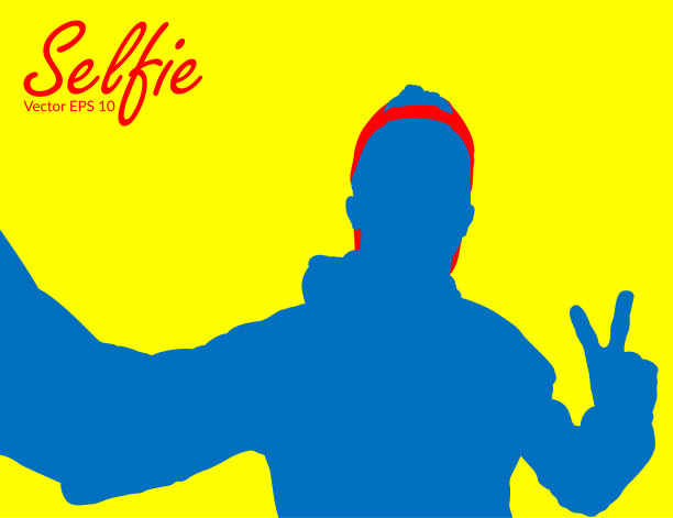 男子自拍剪影在平坦的颜色。图片下载
