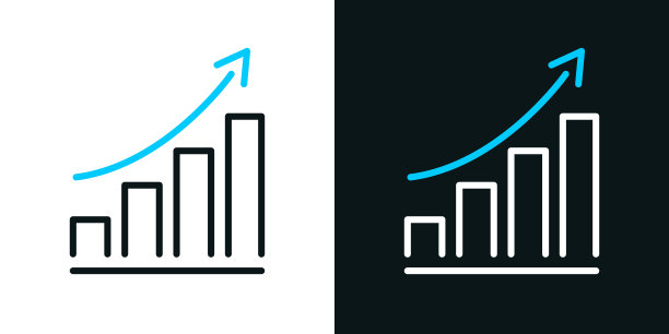 日益增长的图表。黑色或白色背景上的双色线图标-可编辑的笔画图片下载