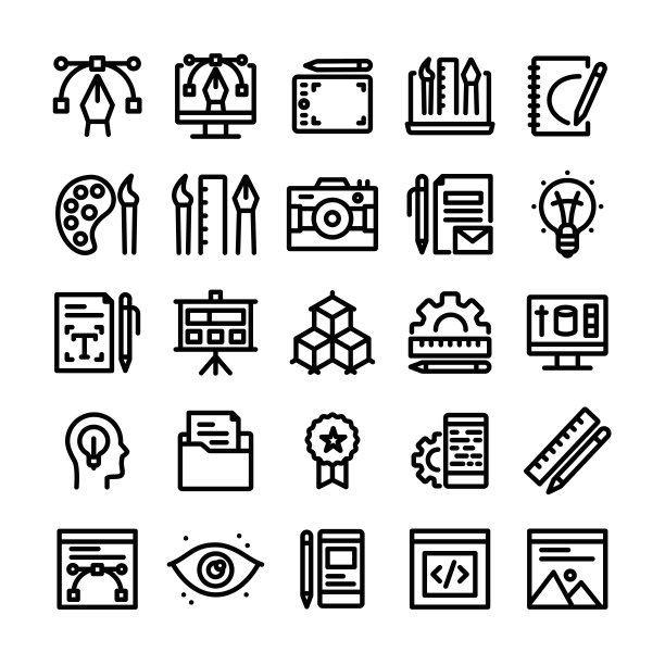 图形设计的矢量插画：可编辑描边大小，简约隔离图标集图片下载