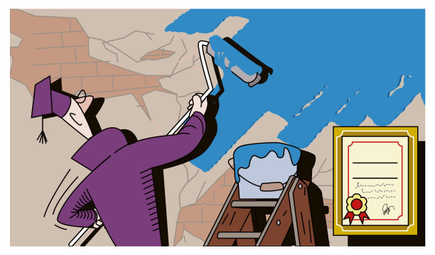 大学毕业生穿着长袍，戴着帽子，拿着文凭，做着洗白工作图片下载