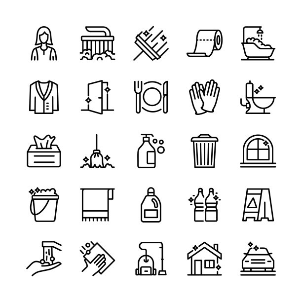 清洁服务的矢量图解。可编辑的笔画大小。简单孤立的图标。符号，符号，元素。图标集。图片下载