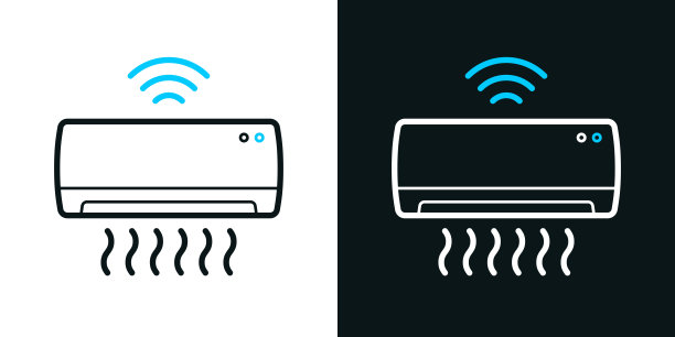 智能空调。黑色或白色背景上的双色线图标-可编辑的笔画图片下载