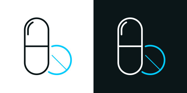 药片-医疗药品黑色或白色背景上的双色线条图标-可编辑笔触图片下载