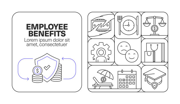 员工福利横幅线图标集设计图片下载