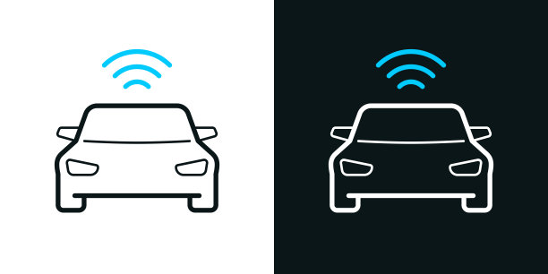 连接汽车。黑色或白色背景上的双色线条图标-可编辑笔触图片下载