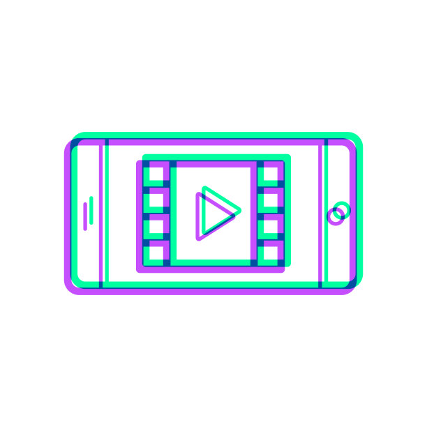 用智能手机看视频。图标与两种颜色叠加在白色背景上图片下载