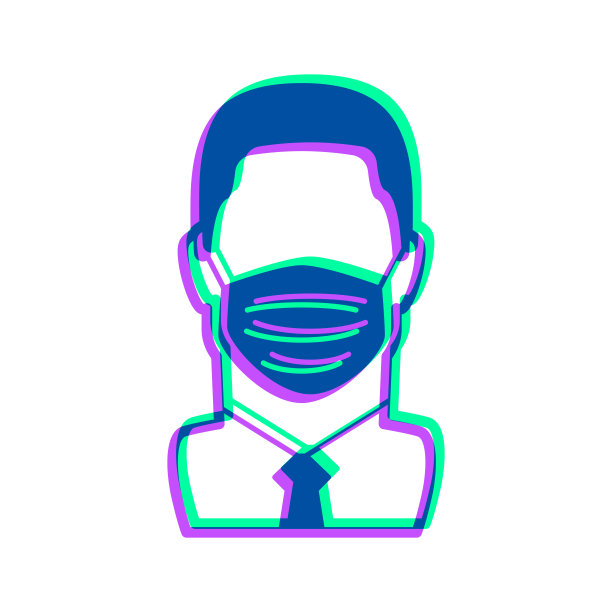 戴医用面罩的男子图标与两种颜色叠加在白色背景上图片下载