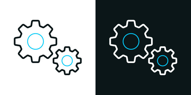 齿轮-设置。黑色或白色背景上的双色线图标-可编辑的笔画图片下载