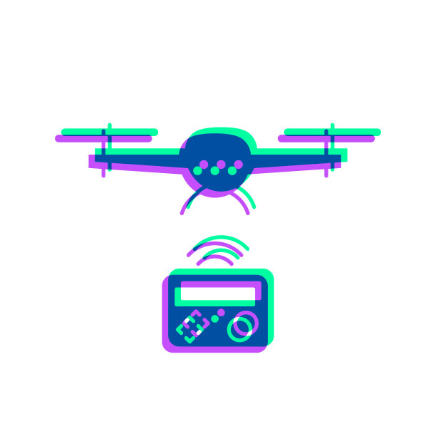 遥控飞行无人机。图标与两种颜色叠加在白色背景上图片下载