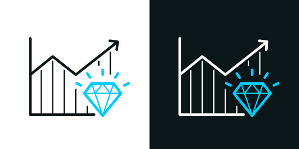 Diamond的生长图。黑色或白色背景上的双色线条图标-可编辑笔触图片下载