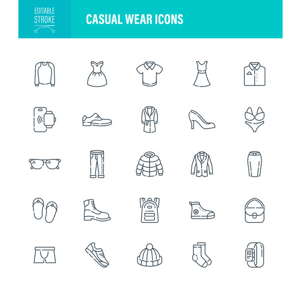 休闲服装图标可编辑的笔触图片下载