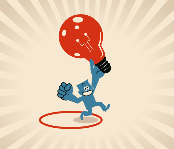 一个面带微笑的蓝色男人拿着一个伟大的创意灯泡走出了他的舒适区图片下载