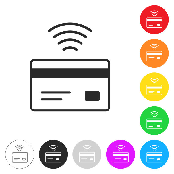非接触式信用卡。彩色按钮上的图标图片下载