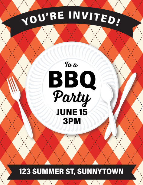 烧烤派对邀请模板上的菱形背景图片下载