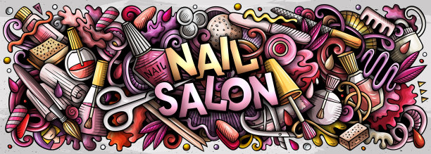 美甲沙龙涂鸦卡通有趣的横幅图片下载