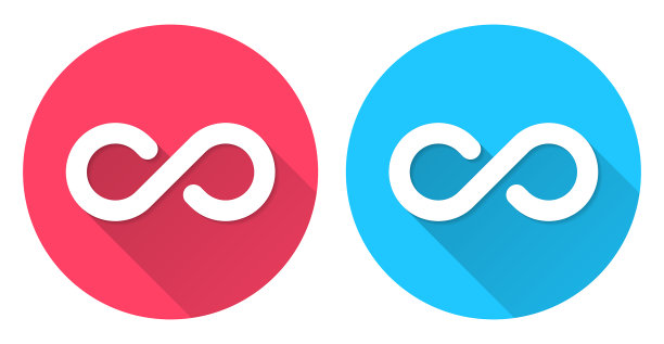 无穷。圆形图标与长阴影在红色或蓝色的背景图片下载