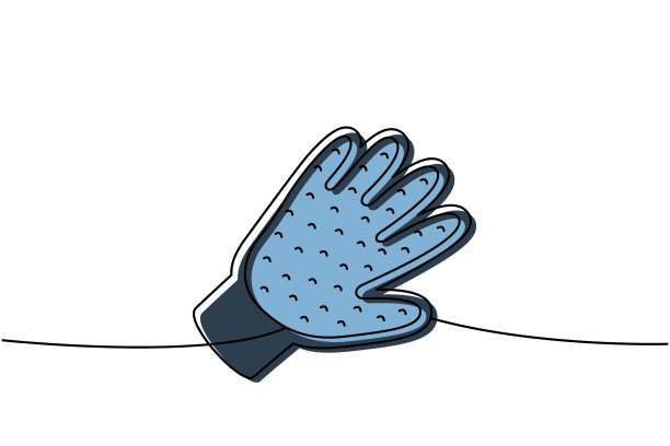 宠物脱毛手套一行彩色连续绘制。动物配件、宠物玩具用品连续一条线说明。图片下载