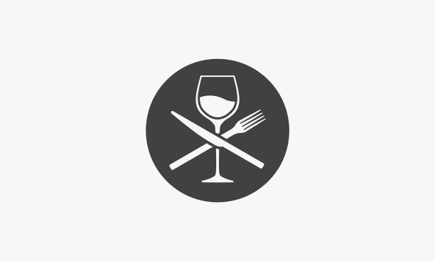 刀叉酒杯上孤立的圆形图标图片下载