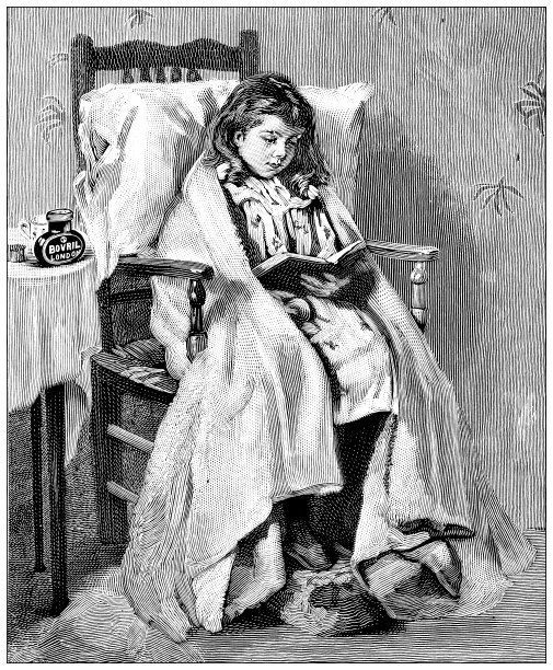 来自英国杂志的古董图片:女孩在读书图片下载