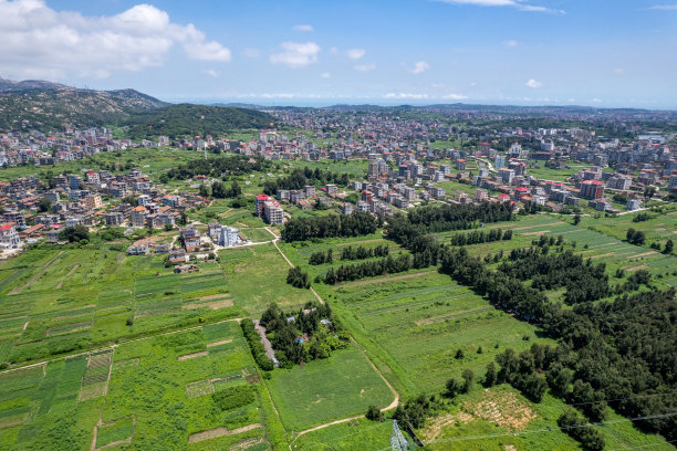 鸟瞰绿色田野和乡村房屋图片下载