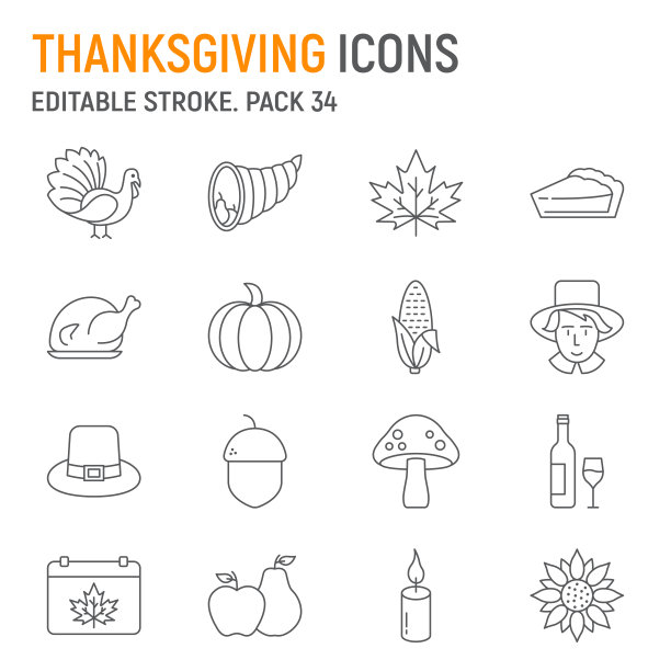 感恩节线图标集图片下载