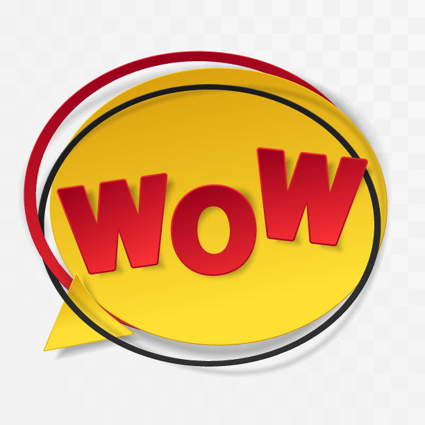 黄色纸贴纸与黑色框架和红色字母WOW透明背景。矢量插图。网页素材设计、模板。表情，声音泡泡，气球，演讲，短语，声音。图片下载