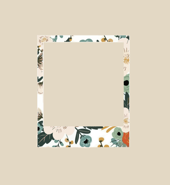 花与明亮的绿叶水彩与玫瑰白色框架方形形状图片下载