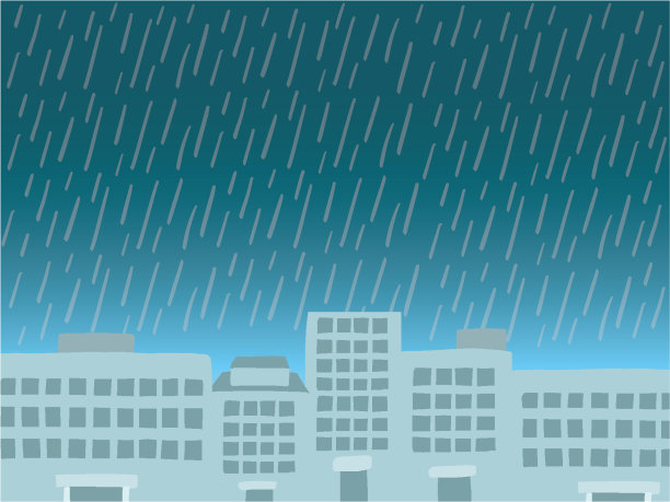 手绘风格的背景插图，一个下雨的建筑街道图片下载