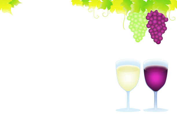 红酒和白葡萄酒的草，葡萄的果实的背景插图图片下载