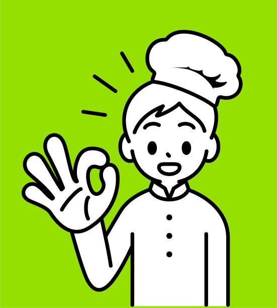 一个小厨师正在做一个OK的手势，看着观众，没问题，少许调味，极简风格，黑白轮廓图片下载