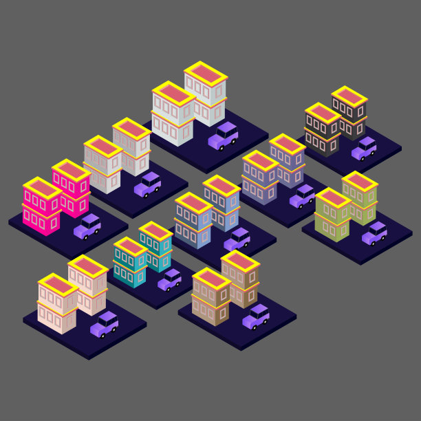 等距现代平面建筑矢量插图。矢量等距未来主义新城市图片下载