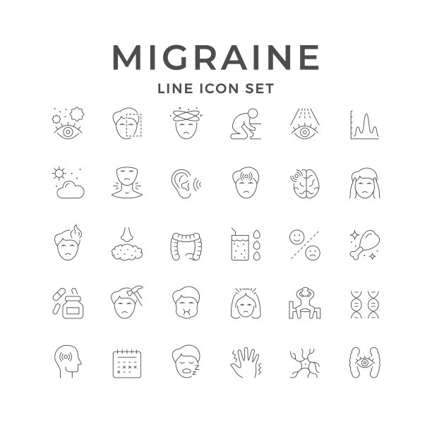 偏头痛线性图标合集图片下载