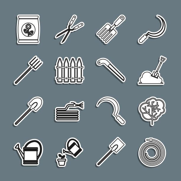 设置线花园软管或消防软管树铲图片下载