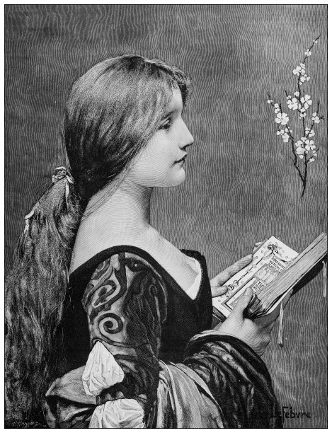 来自英国杂志的古董图片:正在读书的女人图片下载