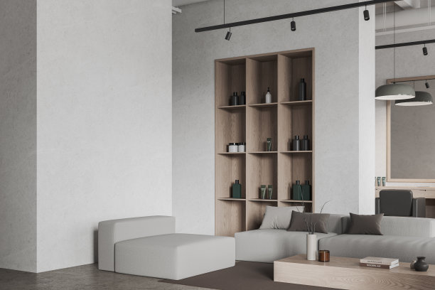 白色理发店内部有沙发和架子图片下载