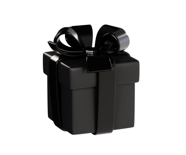 黑色礼盒与光滑的丝带和弓3d渲染插图。图片下载