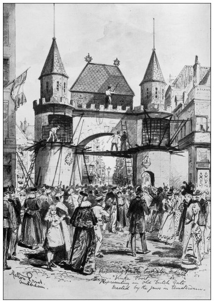 来自英国杂志的古董图片:荷兰女王威廉敏娜的加冕，代表“Vinke Poort”，古老的荷兰门图片下载