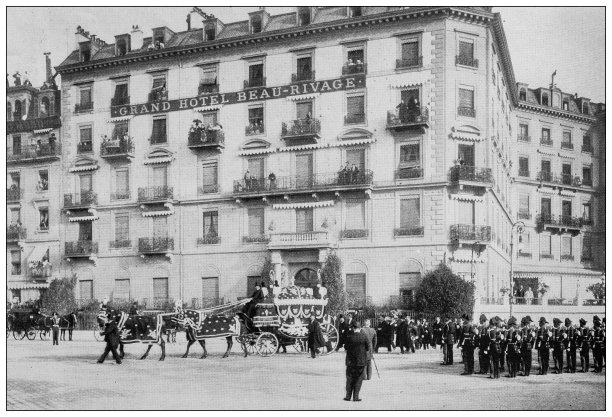 来自英国杂志的古董图片:暗杀巴伐利亚的伊丽莎白，奥地利皇后，在日内瓦游行图片下载