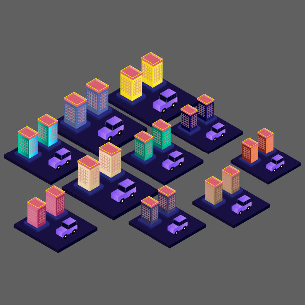 等距现代平面建筑矢量插图。矢量等距未来主义新城市图片下载