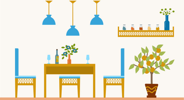 餐厅的内部由复古风格的家具构成图片下载