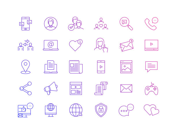 社交媒体相关矢量线图标的简单集合。大纲符号集合图片下载