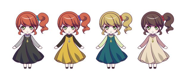 动漫风格的女孩人物插画集图片下载