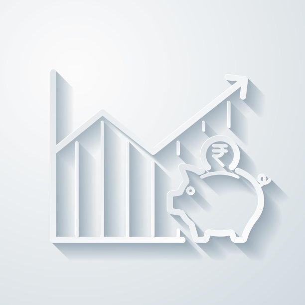 印度卢比储蓄增加的图表。空白背景上剪纸效果的图标图片下载