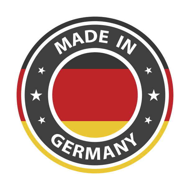 德国制造的徽章矢量。有星星和国旗的贴纸。标志孤立在白色背景。图片下载